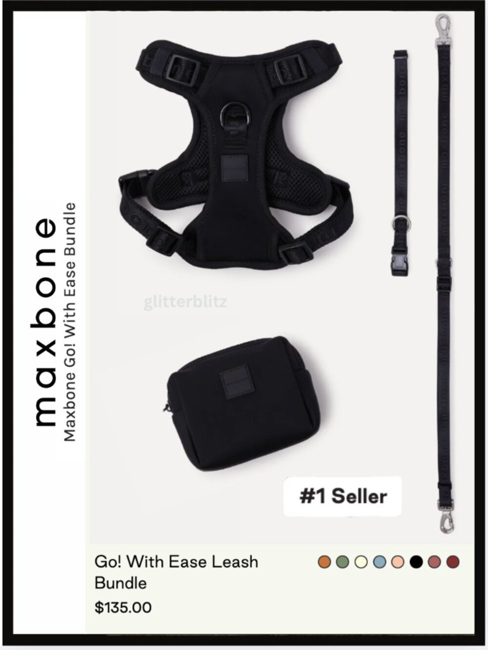 Maxbone Go! With Ease Leash Bundle - Dog Harness Set - NWT - MSRP $135 - Black.